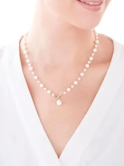 Naszyjnik z żółtego złota z diamentami i perłami - próba 585