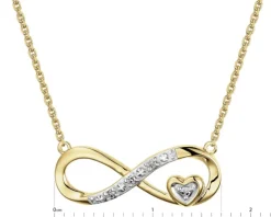 Naszyjnik z żółtego złota z diamentami - agrafka, serce - 0,02 ct - próba 375
