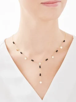 Naszyjnik z żółtego złota z diamentami i rubinem - próba 585