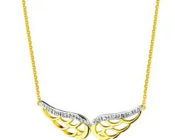 Naszyjnik z żółtego złota z diamentami - skrzydła - 0,02 ct - próba 375