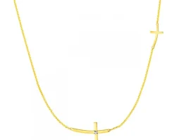 Naszyjnik z żółtego złota z diamentem - krzyże - 0,004 ct - próba 375