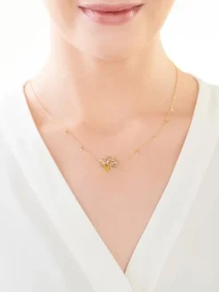 Naszyjnik z żółtego złota z diamentami, topazami i peridotami - drzewko - próba 375