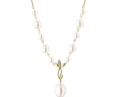 Naszyjnik z żółtego złota z diamentem i perłami - próba 375