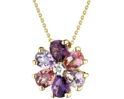 Naszyjnik z żółtego złota z diamentem, ametystami i turmalinami - próba 375