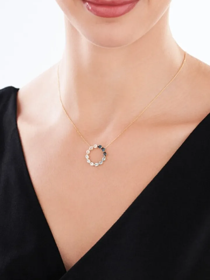 Naszyjnik z żółtego złota z diamentami i topazami - próba 375