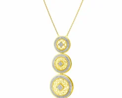 Naszyjnik z żółtego złota z diamentami - rozety - 0,33 ct - próba 585