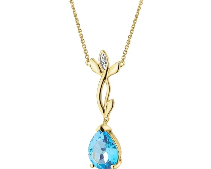 Naszyjnik z żółtego złota z diamentem i topazem - liść - próba 585