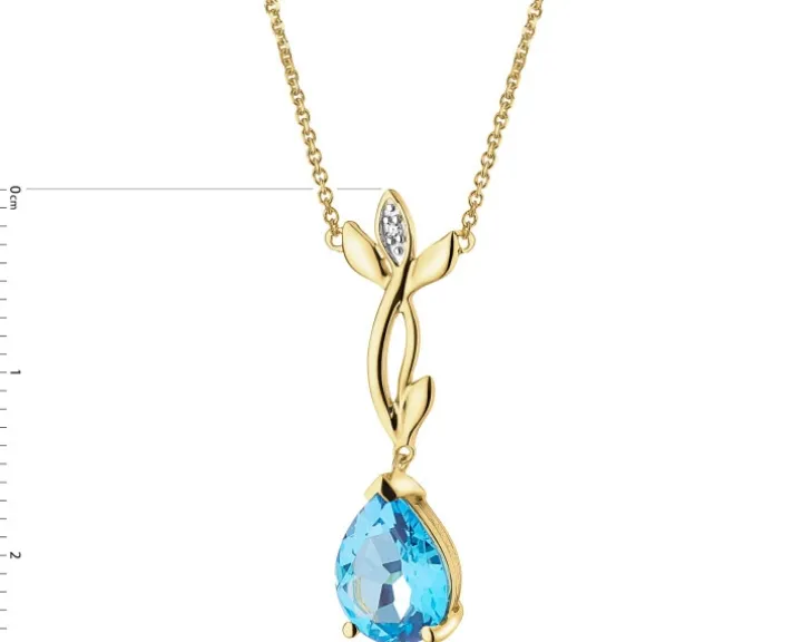 Naszyjnik z żółtego złota z diamentem i topazem - liść - próba 585