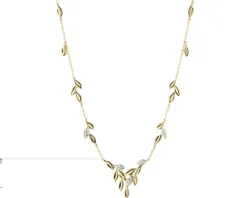 Naszyjnik z żółtego złota z diamentami - liście - 0,05 ct - próba 585