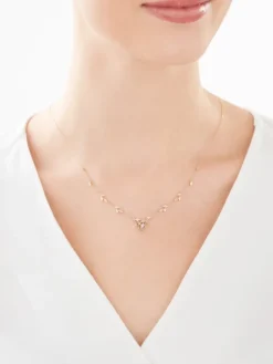 Naszyjnik z żółtego złota z diamentami - liście - 0,05 ct - próba 585