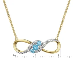 Naszyjnik z żółtego złota z diamentami i topazami London Blue - nieskończoność - próba 375