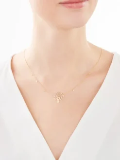 Naszyjnik z żółtego złota z diamentami - drzewko - 0,01 ct - próba 585