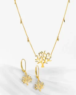 Naszyjnik z żółtego złota z diamentami - drzewko - 0,01 ct - próba 585