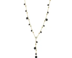 Naszyjnik z żółtego złota z diamentem i agatami - kulki - próba 375