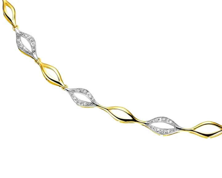 Naszyjnik z żółtego złota z diamentami - 42 cm, - 0,10 ct - próba 585