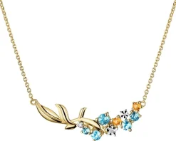 Naszyjnik z żółtego złota z diamentami, topazami i cytrynami - liście - próba 585