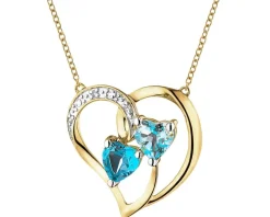 Naszyjnik z żółtego złota z diamentami i topazami - serca - próba 375