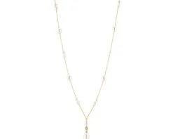 Naszyjnik z żółtego złota z diamentem i perłami - próba 585