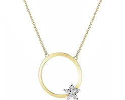 Naszyjnik z żółtego złota z diamentami -  koło, gwiazda - 0,01 ct - próba 375