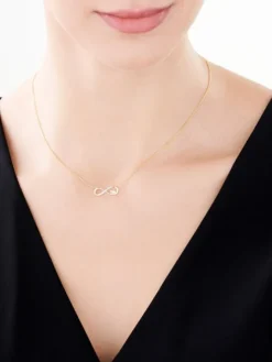 Naszyjnik z żółtego złota z diamentami - nieskończoność, serce - 0,01 ct - próba 585