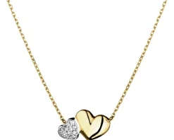 Naszyjnik z żółtego złota z diamentami - serca - 0,03 ct - próba 375