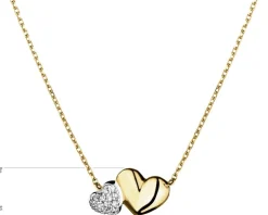 Naszyjnik z żółtego złota z diamentami - serca - 0,03 ct - próba 375