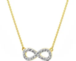 Naszyjnik z żółtego złota z diamentami - nieskończoność - 0,08 ct - próba 585
