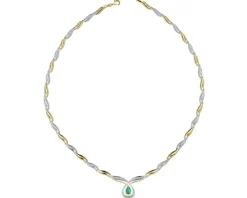 Naszyjnik z żółtego złota z diamentami i szmaragdem - 45 cm - próba 585