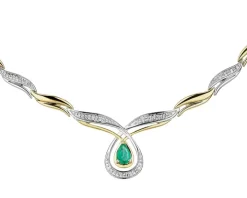 Naszyjnik z żółtego złota z diamentami i szmaragdem - 45 cm - próba 585