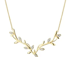 Naszyjnik z żółtego złota z diamentami - liście - 0,02 ct - próba 375
