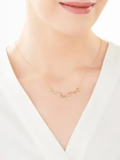 Naszyjnik z żółtego złota z diamentami - liście - 0,02 ct - próba 375