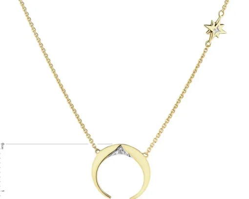 Naszyjnik z żółtego złota z diamentami - gwiazda, Księżyc - 0,01 ct - próba 375
