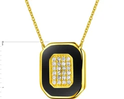 Naszyjnik z żółtego złota z diamentami i emalią - 0,08 ct - próba 585