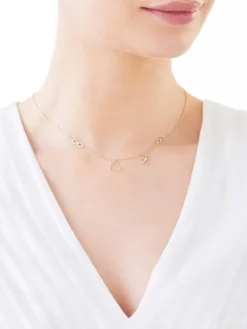 Naszyjnik z żółtego złota z diamentami - serce, nieskończoność, koniczyna - 0,01 ct - próba 375