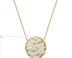 Naszyjnik z żółtego złota z diamentami i masą perłową - próba 585