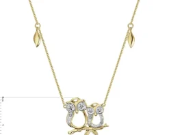 Naszyjnik z żółtego złota z diamentami - sowy - 0,02 ct - próba 375