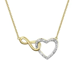 Naszyjnik z żółtego złota z diamentami - serce, nieskończoność - 0,02 ct - próba 585