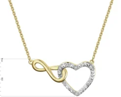 Naszyjnik z żółtego złota z diamentami - serce, nieskończoność - 0,02 ct - próba 585