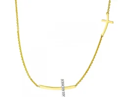 Naszyjnik z żółtego złota z diamentami - krzyże - 0,01 ct - próba 585