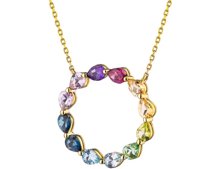 Naszyjnik z żółtego złota z diamentem i kamieniami ozdobnymi - próba 375