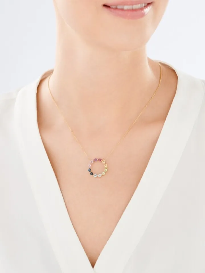 Naszyjnik z żółtego złota z diamentem i kamieniami ozdobnymi - próba 375