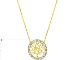 Naszyjnik z żółtego złota z diamentami - drzewko - 0,02 ct - próba 585
