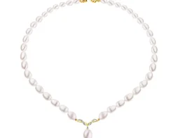 Naszyjnik z żółtego złota z diamentami i perłami - próba 585