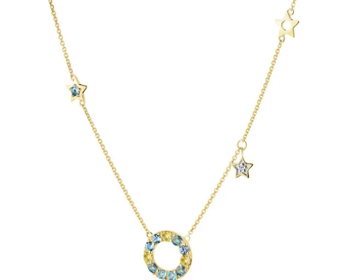 Naszyjnik z żółtego złota z diamentem, peridotami i topazami - gwiazdy - próba 375