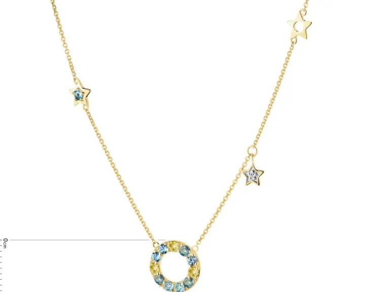 Naszyjnik z żółtego złota z diamentem, peridotami i topazami - gwiazdy - próba 375