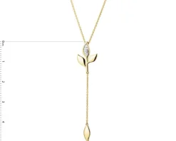 Naszyjnik z żółtego złota z diamentem - liście - 0,004 ct - próba 375