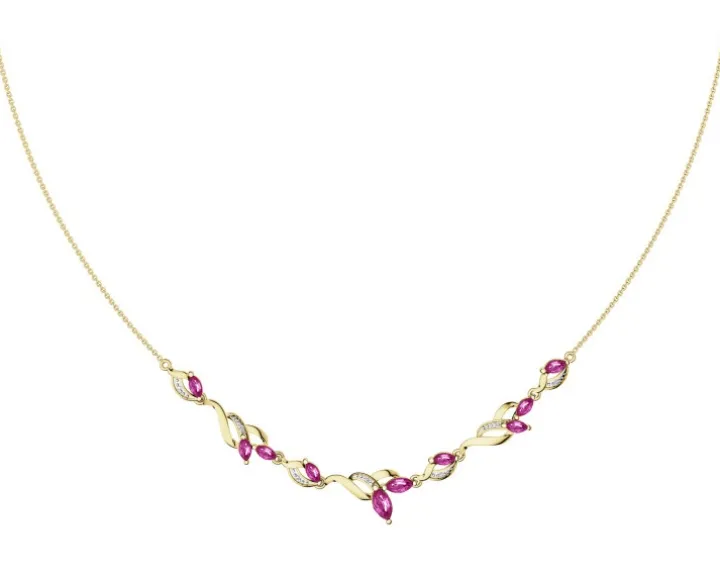 Naszyjnik z żółtego złota z diamentami i rubinami syntetycznymi - próba 375