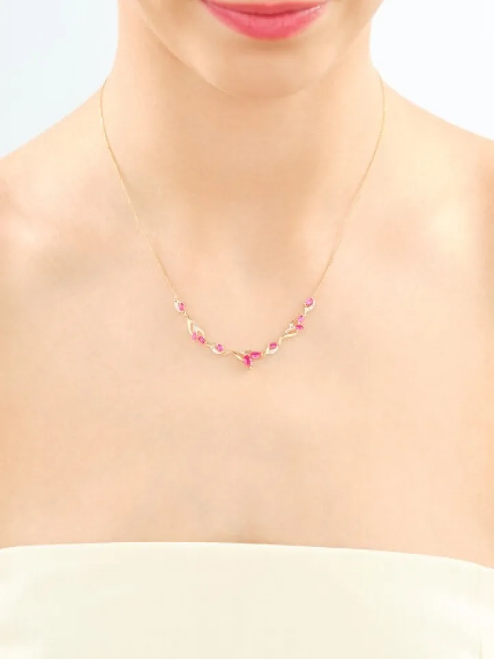 Naszyjnik z żółtego złota z diamentami i rubinami syntetycznymi - próba 375