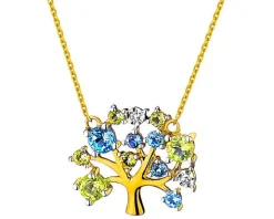 Naszyjnik z żółtego złota z diamentami, peridotami i topazami - drzewko - próba 375