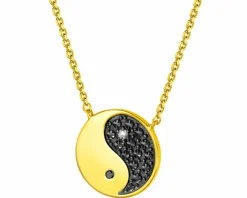 Naszyjnik z żółtego złota z diamentami - yin yang - 0,012 ct - próba 375
